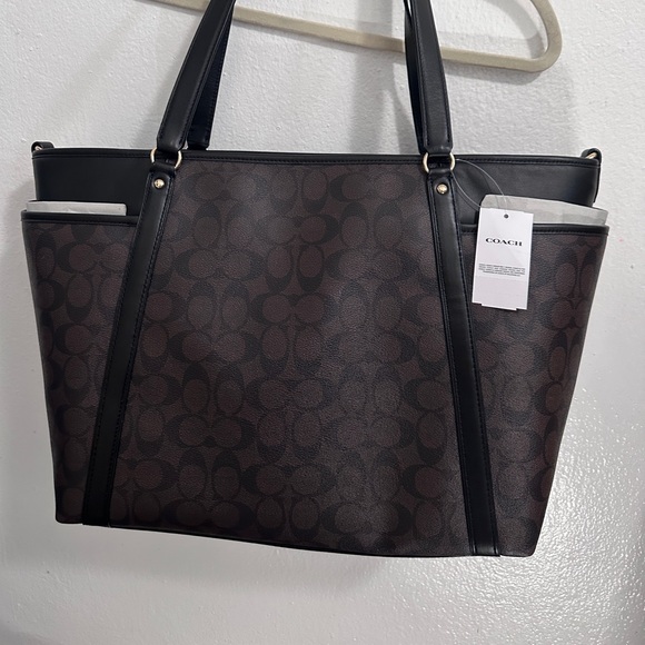 Coach Signature Brown and Black Baby Monogram Tote - Picture 2 of 7